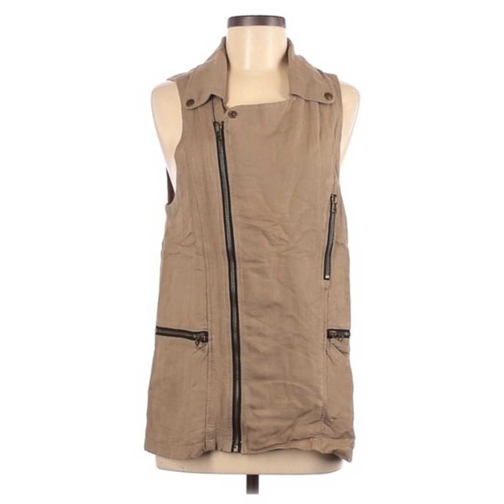 Chandi & Lia S khaki/tan asymmetrical zipper‎ pockets  utility vest
